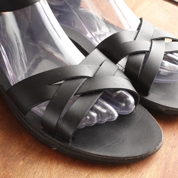 Jerusalem Sandals Womens SZ EU 40 US 9 BLK Chloe Leather Ankle Strap Flat Shoes - Picture 5 of 14